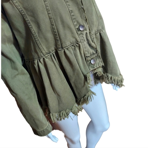 Free People Willow Frayed Hem Peplum Denim Jacket In Moss - Picture 4 of 16